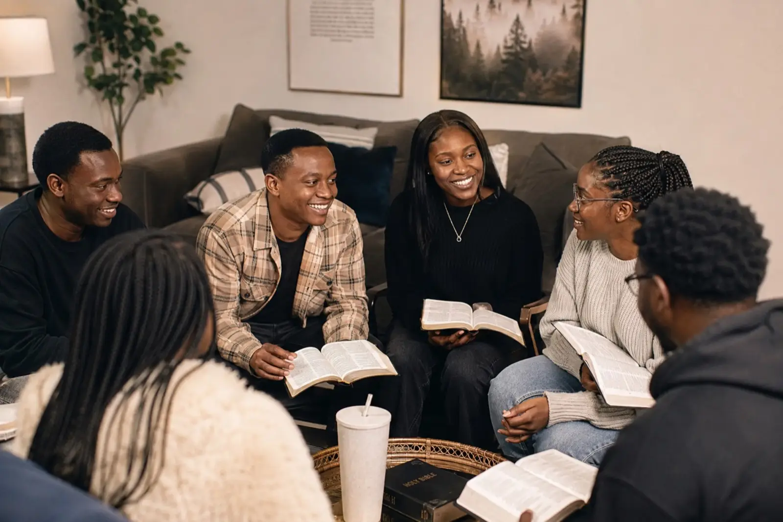 African believers gathered together with open Bibles
